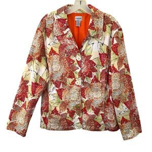 Chicos Floral Blazer Jacket 3 XL 16 Orange Lime Pink Sequins Lined Pockets